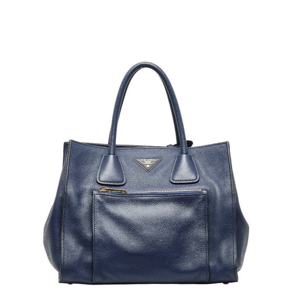 Prada Calf Triangle Logo Plate Handbag Blue